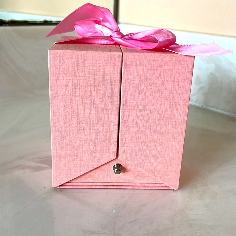 Pink Jewelry Gift Box with Ribbon and Pink Faux Rose inside